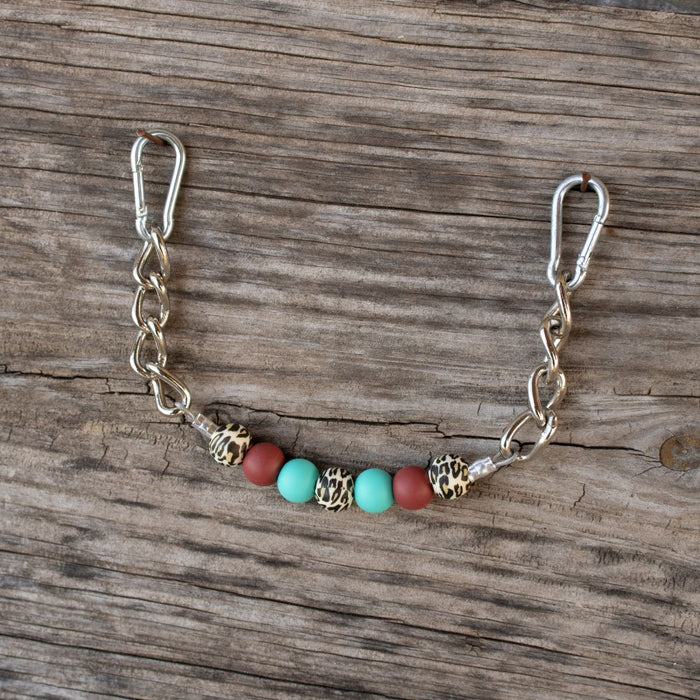 NRS Turquoise Rust Leopard Silicone Beaded Gag Chain Curb Strap