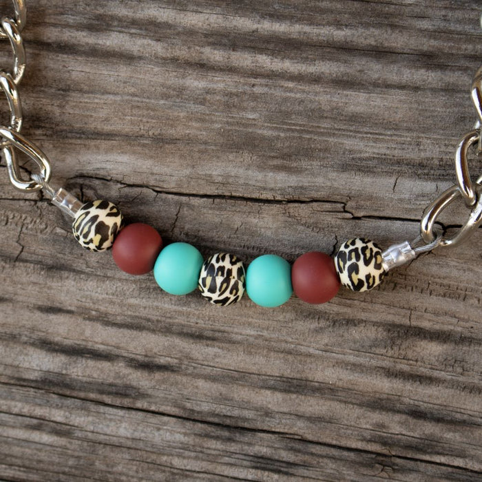NRS Turquoise Rust Leopard Silicone Beaded Gag Chain Curb Strap
