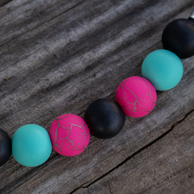 NRS Black Pink Turquoise Silicone Beaded Curb Strap