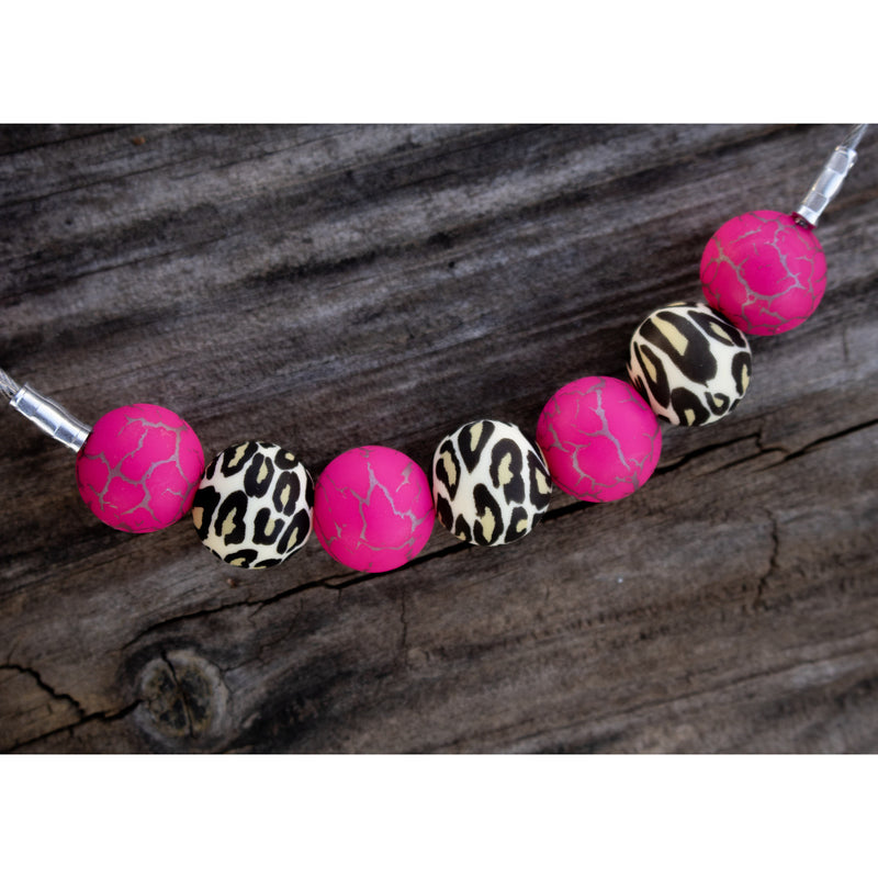 NRS Hot Pink Crackle Leopard Silicone Beaded Curb Strap