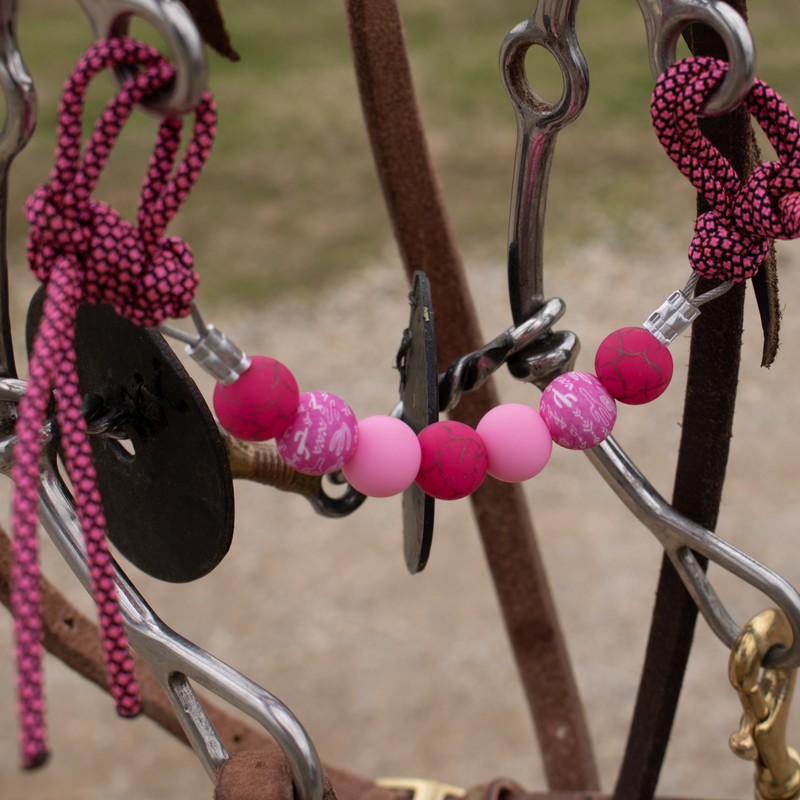 NRS Pink Cactus Silicone Beaded Gag Bit Curb Strap