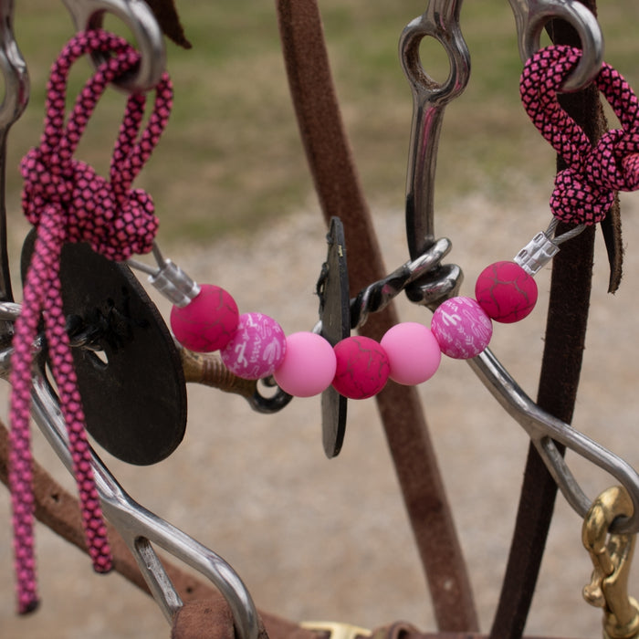 NRS Pink Cactus Silicone Beaded Gag Bit Curb Strap