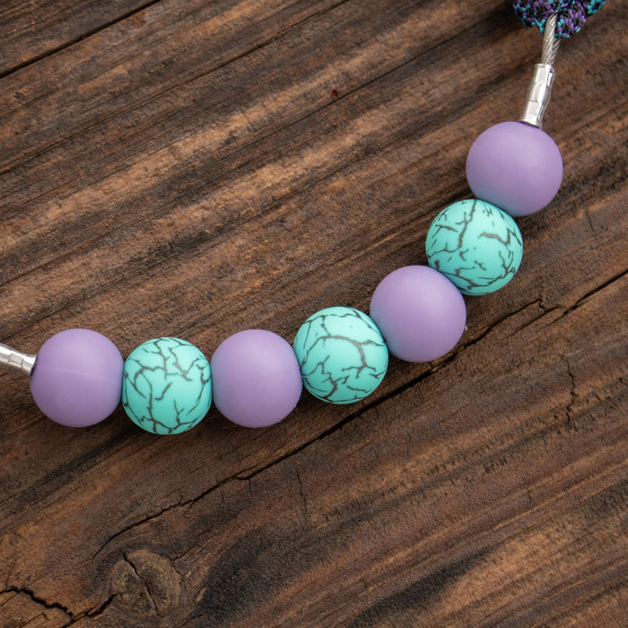 NRS Purple Turquoise Crackle Silicone Beaded Curb Strap