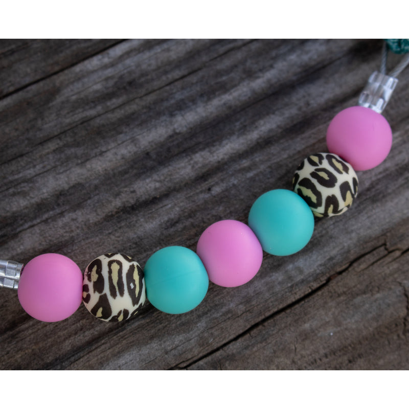 NRS Pink Turquoise Leopard Silicone Beaded Curb Strap