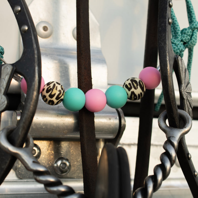 NRS Pink Turquoise Leopard Silicone Beaded Curb Strap