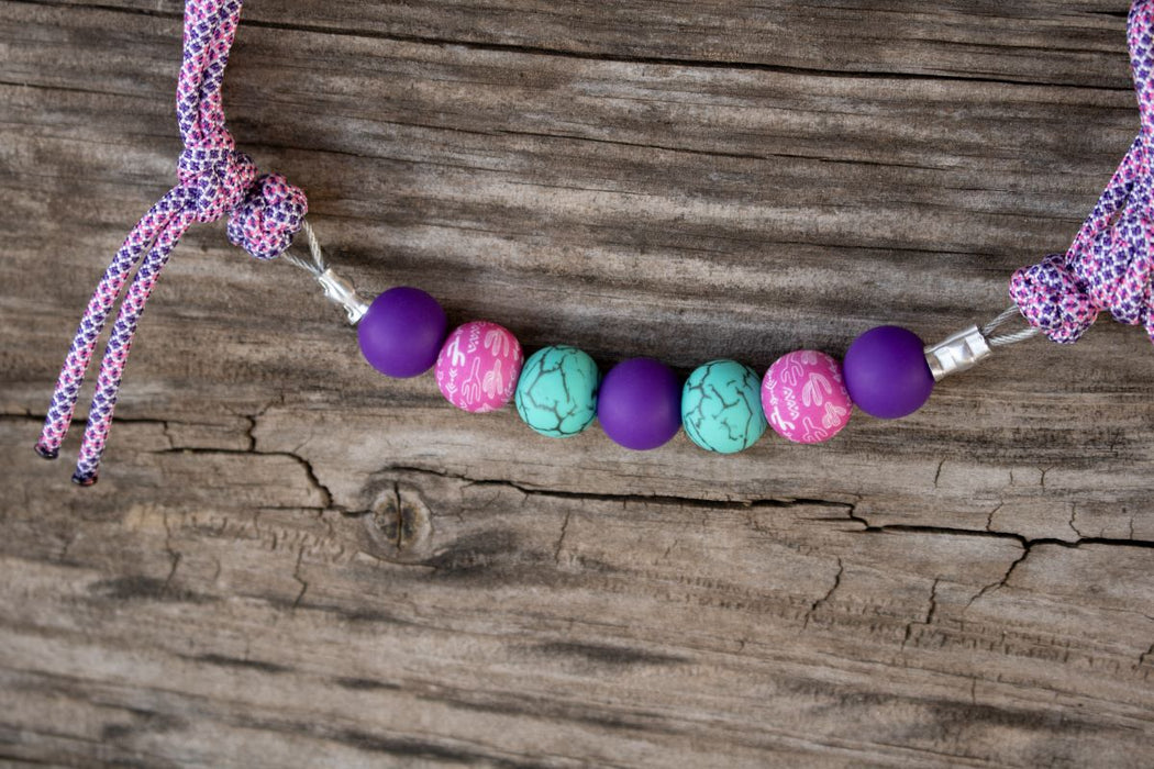 NRS Purple Turquoise Pink Cactus Silicone Beaded Gag Bit Curb Strap