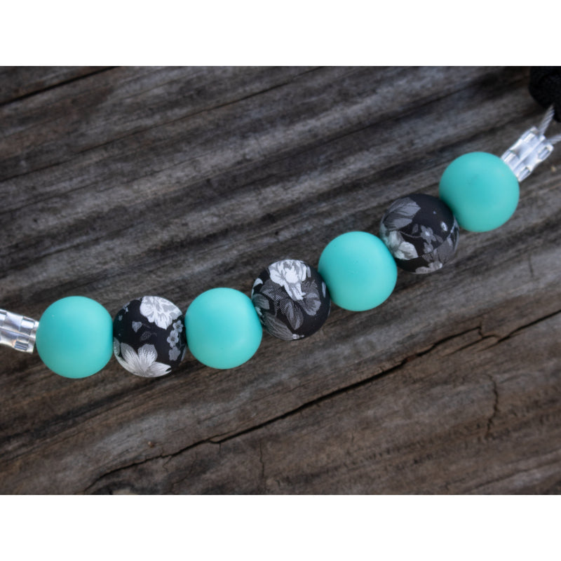 NRS Turquoise Black Floral Silicone Beaded Curb Strap
