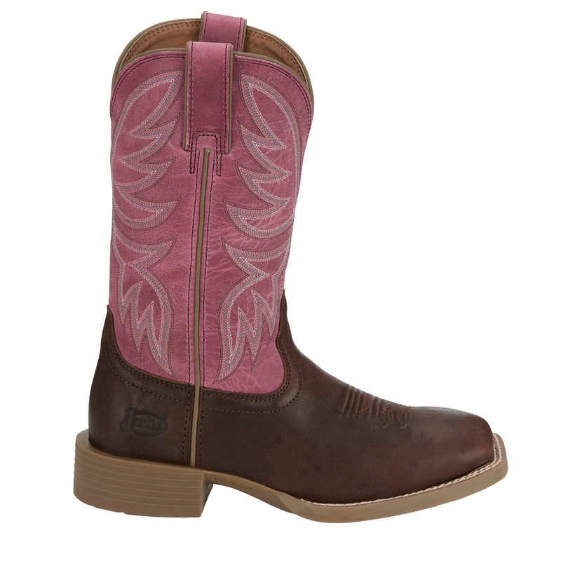 Justin Boot Company Womens Brown Water Buffalo Vamp 11In Pink Buffalo Top Cowgirl Boot