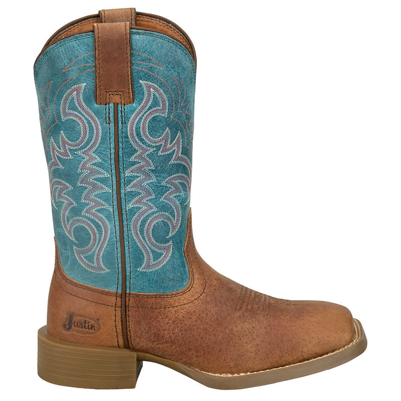 Justin Boot Company Women's Della Brown Water Buffalo Vamp 11in Turquoise Top Boot