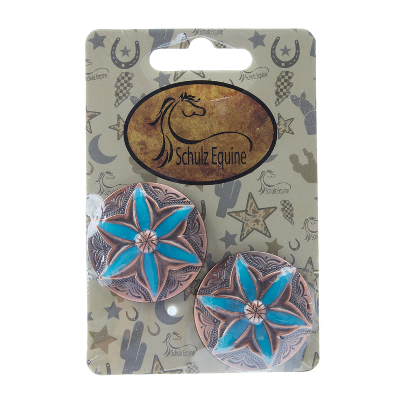 Schulz Equine 2 Pack 1.5in Copper Turquoise Flower Screwback Conchos