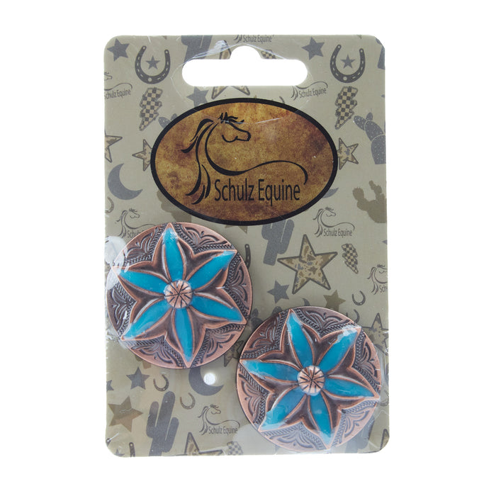 Schulz Equine 2 Pack 1.5in Copper Turquoise Flower Screwback Conchos