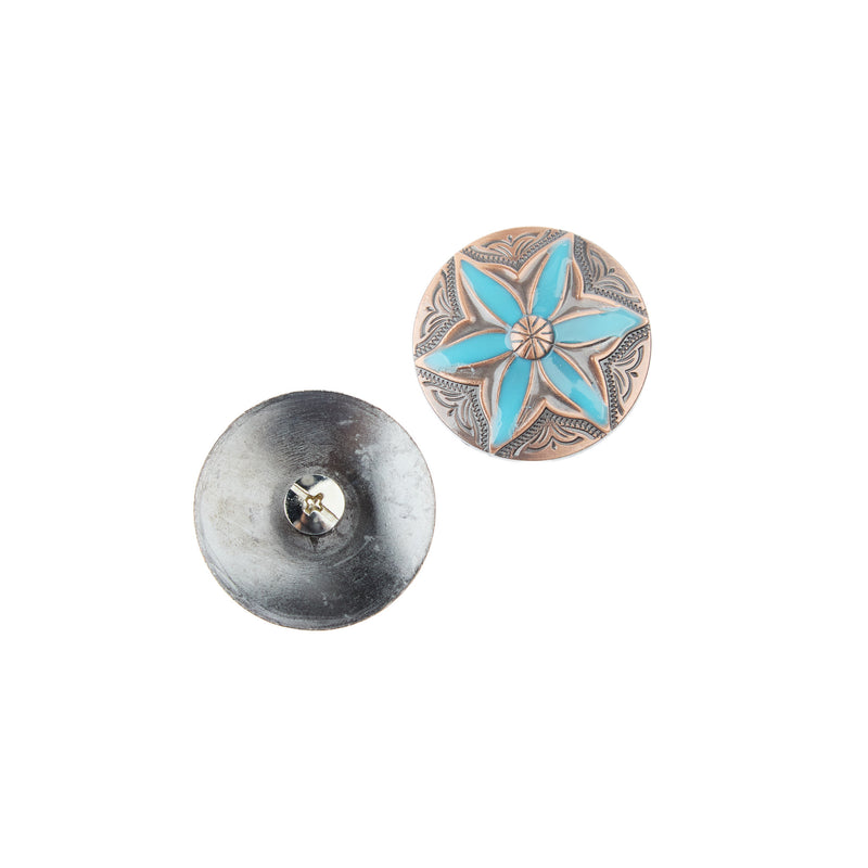 Schulz Equine 2 Pack 1.5in Copper Turquoise Flower Screwback Conchos
