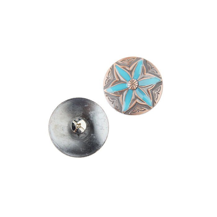 Schulz Equine 2 Pack 1.5in Copper Turquoise Flower Screwback Conchos