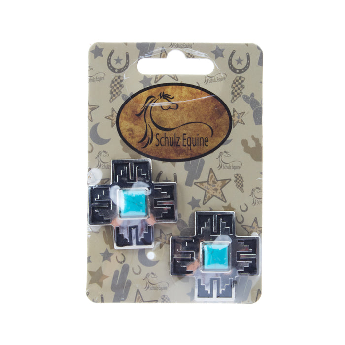 Schulz Equine 2 Pack 1.5in Silver Aztec Cross Screwback Conchos
