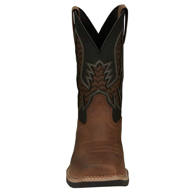Justin Boot Company Men`s Stampede Bolt Pecan Water Buffalo 11` Black Water Buffalo Soft Toe