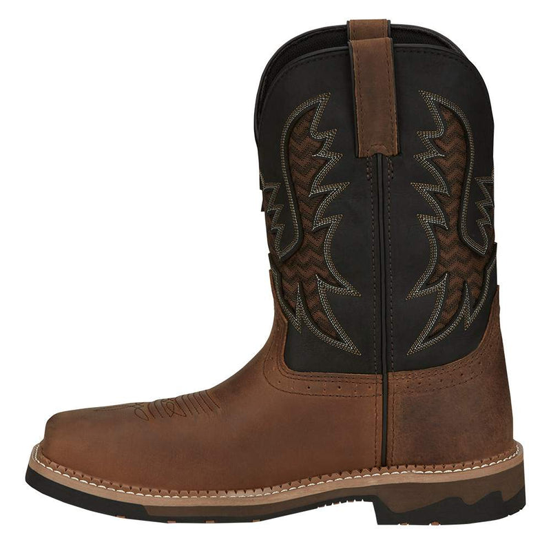 Justin Boot Company Men`s Stampede Bolt Pecan Water Buffalo 11` Black Water Buffalo Soft Toe
