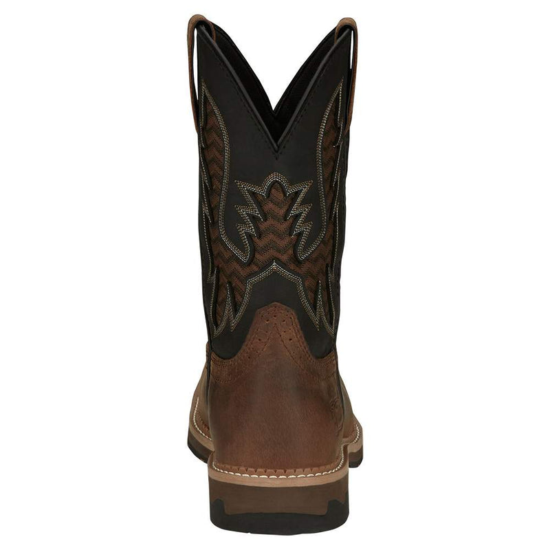 Justin Boot Company Men`s Stampede Bolt Pecan Water Buffalo 11` Black Water Buffalo Soft Toe