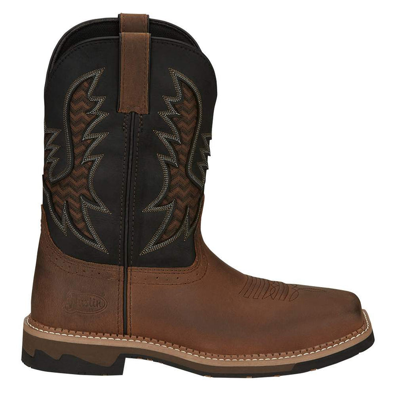 Justin Boot Company Men`s Stampede Bolt Pecan Water Buffalo 11` Black Water Buffalo Soft Toe