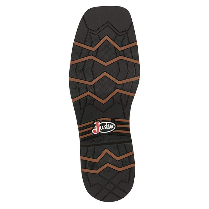Justin Boot Company Men`s Stampede Bolt Pecan Water Buffalo 11` Black Water Buffalo Soft Toe