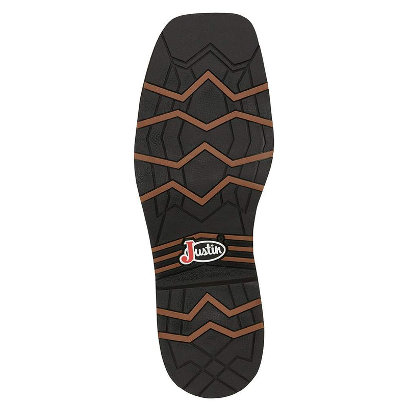 Justin Boot Company Men`s Stampede Bolt Pecan Water Buffalo 11` Black Water Buffalo Nano Comp