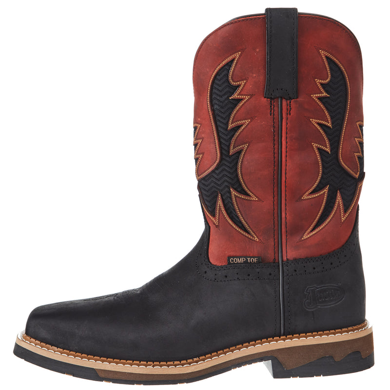 Justin Boots Mens Stampede Bolt Coal Black 11 In Top Nano Comp Square Toe Work Boot