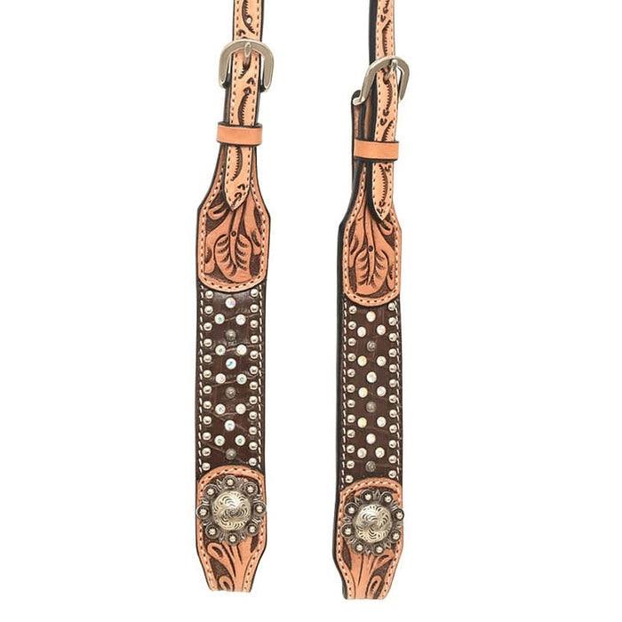 Rafter T Ranch Company Brown Gator Crystal Single Ear Headstall