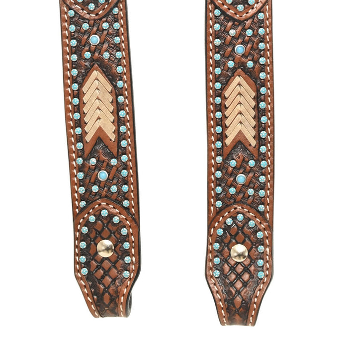 Rafter T Ranch Company Turquoise Stone Basket Stamp Single Ear Headstall