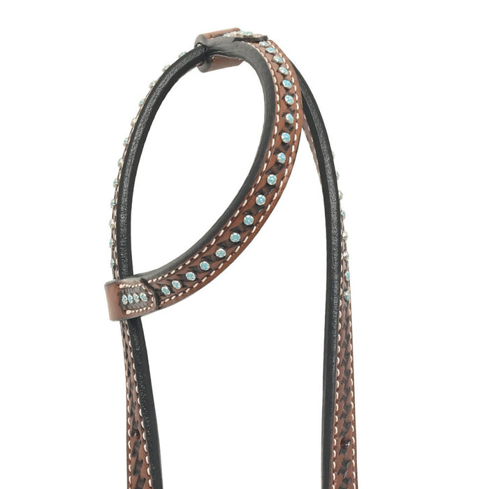 Rafter T Ranch Company Turquoise Stone Basket Stamp Single Ear Headstall