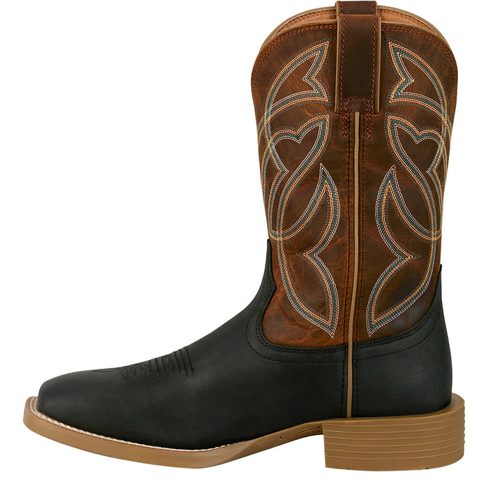 Justin Boot Company Men's Stampede Black Water Buffalo Vamp 11in Orange Water Buffalo Top