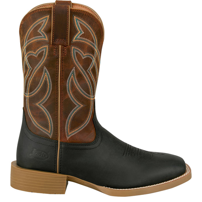 Justin Boot Company Men's Stampede Black Water Buffalo Vamp 11in Orange Water Buffalo Top