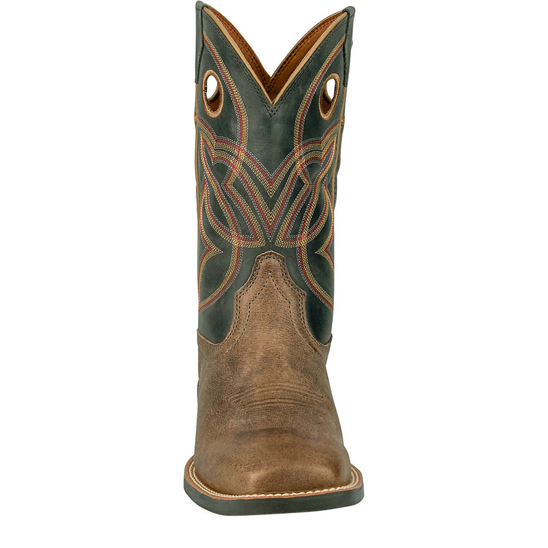 Justin Boot Company Men's Stampede Distressed Brown Water Buffalo Vamp 11in Stone Grey Water Buffalo Top