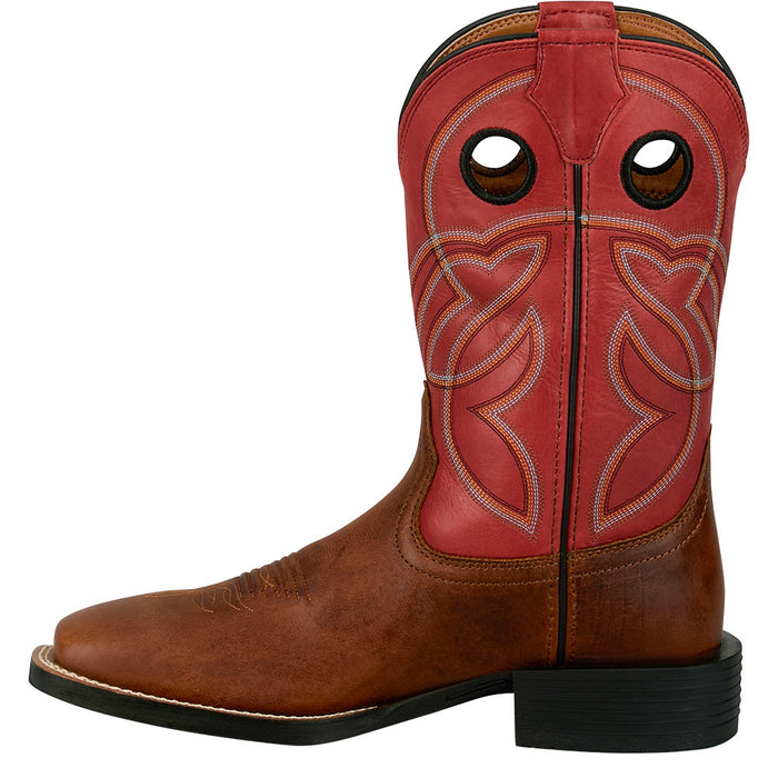Justin Boot Company Men's Stampede Honey Brown Water Buffalo Vamp 11in Red Water Buffalo Top