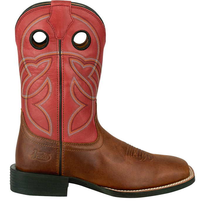 Justin Boot Company Men's Stampede Honey Brown Water Buffalo Vamp 11in Red Water Buffalo Top