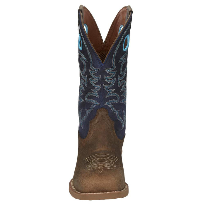 Justin Boot Company Men's Stampede Peanut Tan 12in Yale Blue Top Square Toe Boot