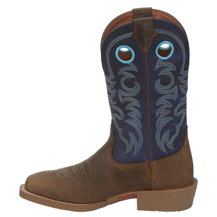 Justin Boot Company Men's Stampede Peanut Tan 12in Yale Blue Top Square Toe Boot