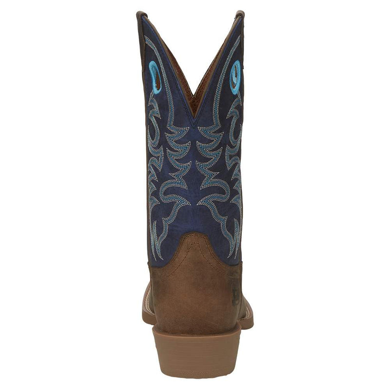 Justin Boot Company Men's Stampede Peanut Tan 12in Yale Blue Top Square Toe Boot
