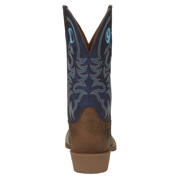 Justin Boot Company Men's Stampede Peanut Tan 12in Yale Blue Top Square Toe Boot