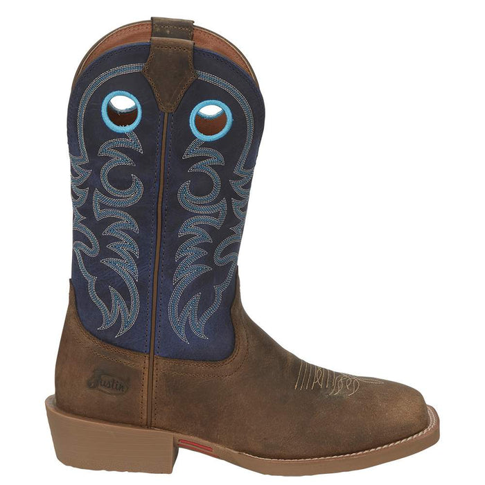 Justin Boot Company Men's Stampede Peanut Tan 12in Yale Blue Top Square Toe Boot