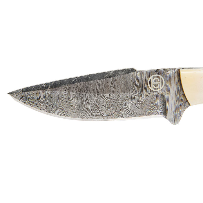 Western Fashion Circle SH Cutlery White & Yellow Damascus Skinner Knife with Sheath