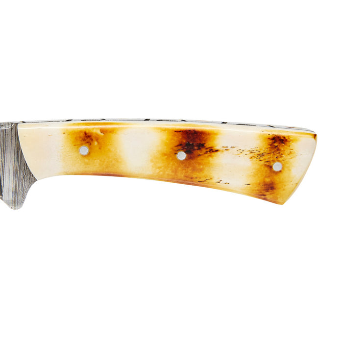 Western Fashion Circle SH Cutlery White & Yellow Damascus Skinner Knife with Sheath