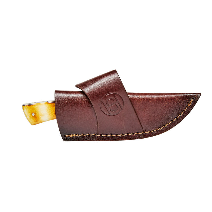 Western Fashion Circle SH Cutlery White & Yellow Damascus Skinner Knife with Sheath