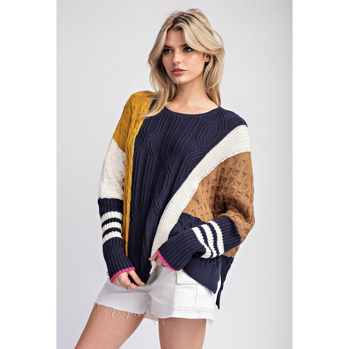 Ee Some Women's Navy Color Block Sweater Top