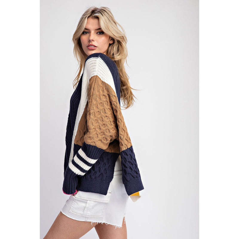 Ee Some Women's Navy Color Block Sweater Top