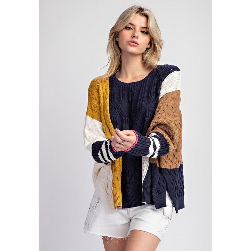 Ee Some Women's Navy Color Block Sweater Top