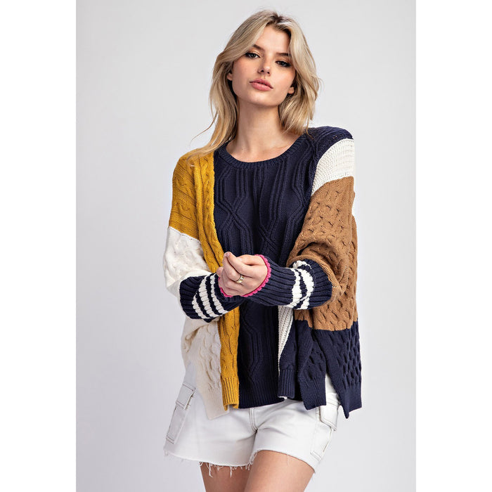 Ee Some Women's Navy Color Block Sweater Top