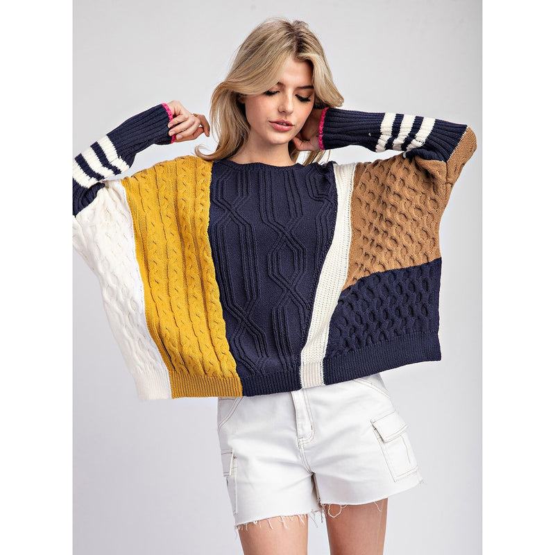 Ee Some Women's Navy Color Block Sweater Top