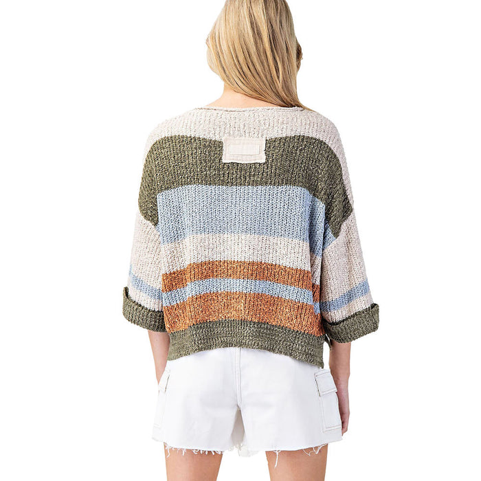 Ee Some Womens Fern Large Strip Sweater