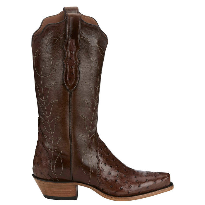Tony Lama Women's Kango Tobac Full Quill Ostrich Vamp 17In Chocolate Top Boot