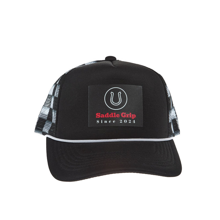 Saddle Grip Black and White Checkered Trucker Cap