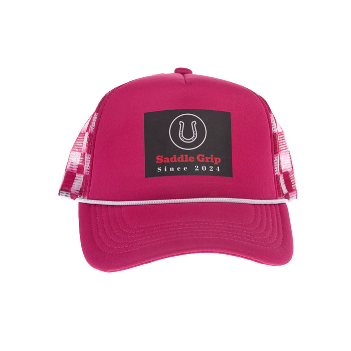 Saddle Grip White and Pink Checkered Trucker Cap